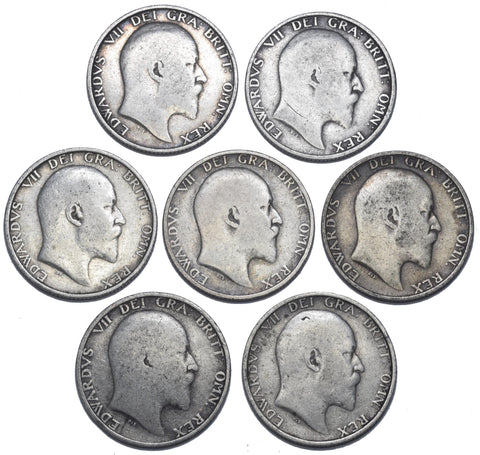 1902 - 1910 Shillings Lot (7 Coins) - Edward VII British Silver Coins