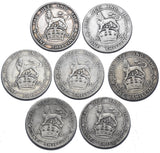 1902 - 1910 Shillings Lot (7 Coins) - Edward VII British Silver Coins