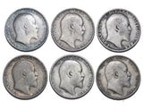 1902 - 1910 Shillings Lot (6 Coins) - Edward VII British Silver Coins