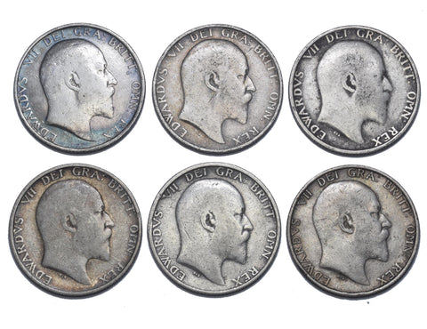 1902 - 1910 Shillings Lot (6 Coins) - Edward VII British Silver Coins