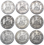 1911 - 1919 Shillings Lot (9 Coins) - George V British Silver Coins - Date Run