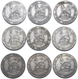 1911 - 1919 Shillings Lot (9 Coins) - George V British Silver Coins - Date Run