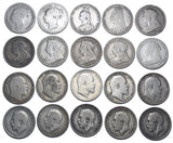 1879 - 1919 Shillings Lot (20 Coins) - British Silver Coins - All Different