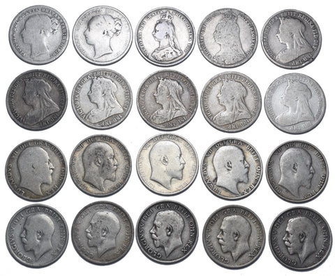 1879 - 1919 Shillings Lot (20 Coins) - British Silver Coins - All Different