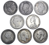 1817 - 1912 Shillings Lot (8 Coins) - British Silver Coins - All Different Types