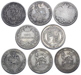 1817 - 1912 Shillings Lot (8 Coins) - British Silver Coins - All Different Types