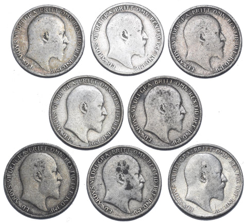 1902 - 1910 Sixpences Lot (8 Coins) - Edward VII British Silver Coins