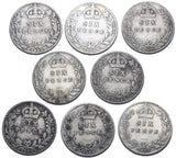 1902 - 1910 Sixpences Lot (8 Coins) - Edward VII British Silver Coins