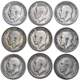 1911 - 1919 Sixpences Lot (9 Coins) - George V British Silver Coins - Date Run