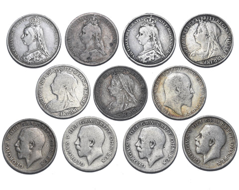 1887 - 1819 Sixpences Lot (11 Coins) - British Silver Coins - All Different