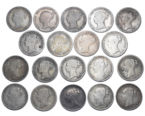 1865 - 1887 Threepences Lot (19 Coins) - Victoria British Silver Coins