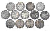 1874 - 1901 Threepences Lot (13 Coins) - Victoria British Silver Coins