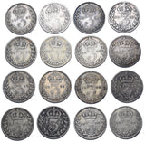 1887 - 1901 Threepences Lot (16 Coins) - Victoria British Silver Coins -Date Run