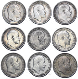 1902 - 1910 Threepences Lot (9 Coins) - Edward VII British Silver Coins Date Run