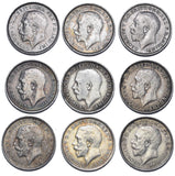 1911 - 1919 Threepences Lot (9 Coins) - George V British Silver Coins - Date Run