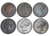 1841 - 1858 Pennies Lot (6 Coins) - Victoria British Copper Coins