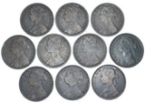 1873 - 1882 Pennies Lot (10 Coins) - Victoria British Bronze Coins - Date Run