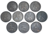 1873 - 1882 Pennies Lot (10 Coins) - Victoria British Bronze Coins - Date Run