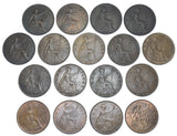 1902 - 1936 Pennies Lot (17 Coins) - British Bronze Coins - All Different