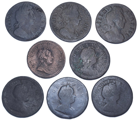 1697 - 1724 Halfpennies Lot (8 Coins) - British Copper Coins - All Different