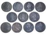 1730 - 1750 Halfpennies Lot (11 Coins) - British Copper Coins - All Different