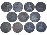 1730 - 1750 Halfpennies Lot (11 Coins) - British Copper Coins - All Different
