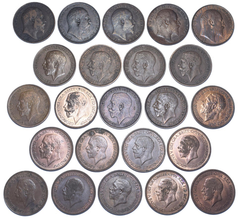1902 - 1936 Halfpennies Lot (23 Coins) - British Bronze Coins - All Different