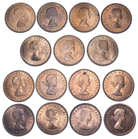 1953 - 1970 High Grade Halfpennies Lot (15 Coins) - British Bronze Coins
