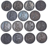 1838 - 1858 Farthings Lot (15 Coins) - British Copper Coins - All Different