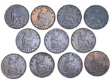 1880 - 1894 Better Grade Farthings Lot (11 Coins) - Victoria British Bronze