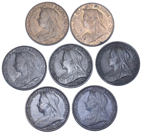 1895 - 1901 Better Grade Farthings Lot (7 Coins) -Victoria British Bronze Coins