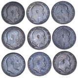 1902 - 1910 Better Grade Farthings Lot (9 Coins) - Edward VII British Bronze