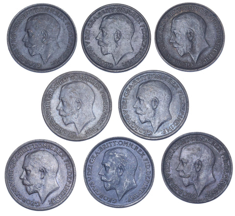 1911 - 1918 High Grade Farthings Lot (8 Coins) - George V British Bronze Coins