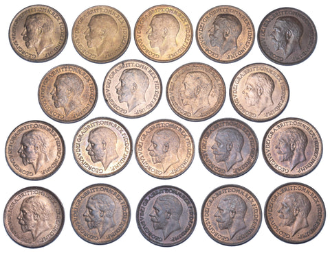 1918 - 1936 High Grade Farthings Lot (19 Coins) - George V British Bronze Coins