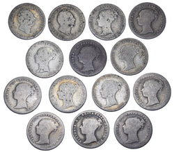 1836 - 1855 Groats Lot (14 Coins) - Victoria British Silver Coins -All Different