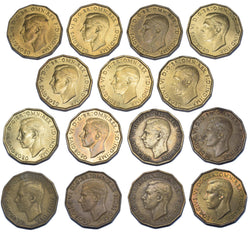 1937 - 1952 Brass Threepences Lot (15 Coins) - George VI British Coins
