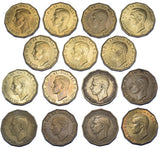1937 - 1952 Brass Threepences Lot (15 Coins) - George VI British Coins