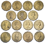 1953 - 1967 Brass Threepences Lot (15 Coins) - Elizabeth II British Coins