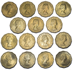 1953 - 1967 Brass Threepences Lot (15 Coins) - Elizabeth II British Coins