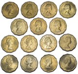 1953 - 1967 Brass Threepences Lot (15 Coins) - Elizabeth II British Coins