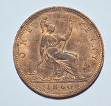 1860 Penny (BB/TB Mule F8) - Victoria British Bronze Coin - Very Nice