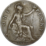 1913 Penny (Rare F176 2+A) - George V British Bronze Coin