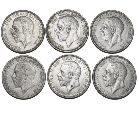 1928 - 1936 Florins Lot (6 Coins) - George V British Silver (All Different)