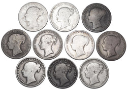 1838 - 1868 YH Shillings Lot (10 Coins) - Victoria British Silver Coins