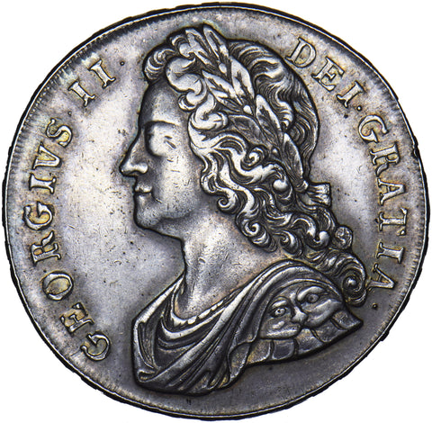 1739 Crown - George II British Silver Coin - Very Nice