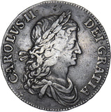 1663 Crown (No Stops Rev.) - Charles II British Silver Coin - Nice