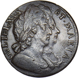 1694 Halfpenny (Unbarred A’s) - William & Mary British Copper Coin - Very Nice