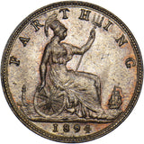 1894 Farthing - Victoria British Bronze Coin - Very Nice