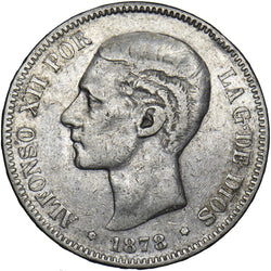 1878 Spain 5 Pesetas - Silver Coin - Nice