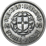 1942 Threepence - George VI British Silver Coin - Very Nice